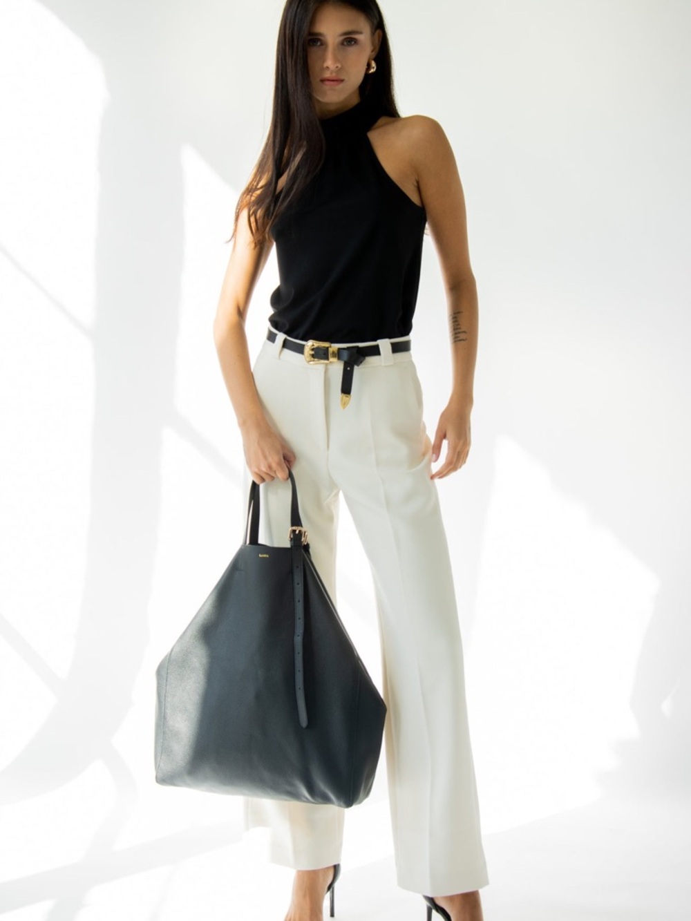 NWT LANDA Panama Black Leather Tote Bag - Women's Luxury Carryall large
